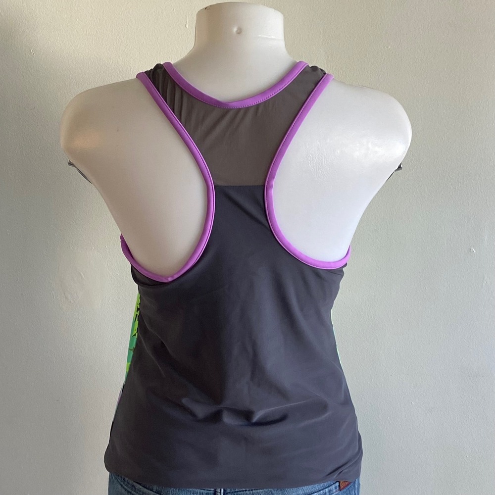 ZeroXposur Womens Tropical Leaf Racerback Tankini Top Grey Purple Size S - Picture 4 of 6